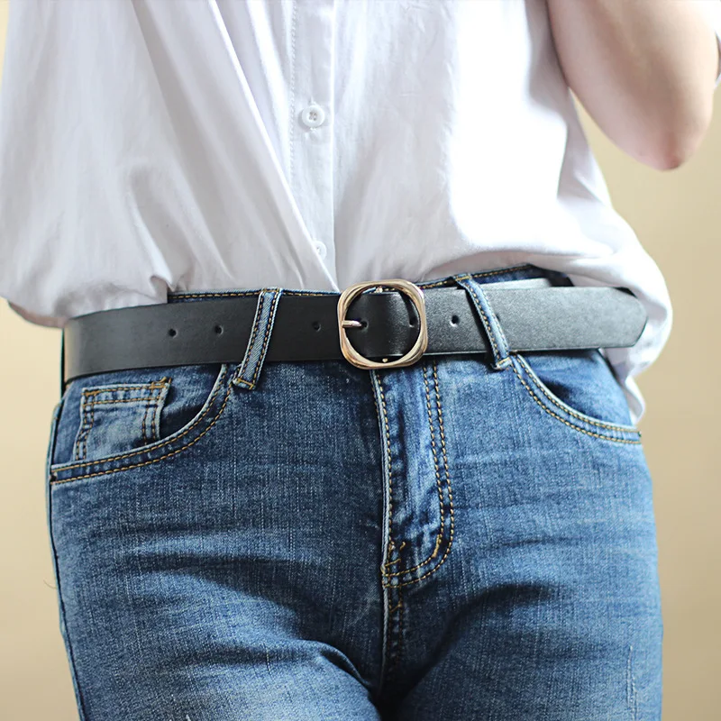 Fashion Gold Round Buckle Belts Female Leather Wide Strap For Leisure Dress Jeans Decoration Women's Belt Cinto Feminino