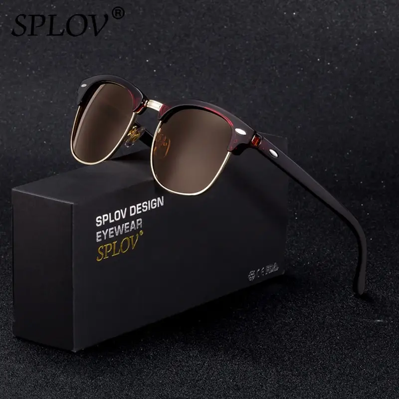 SPLOV Semi Rimless Polarized Sunglasses Men Women Vintage Metal Sun Glasses Classic Half Frame Driving Eyewear Oculos De Sol