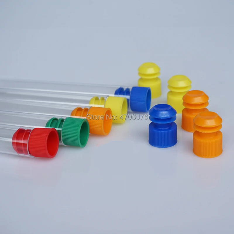 12x75mm 100pcs/lot Plastic test tube with color cap PS material labware for scientific experiment clear lab tube U-shaped bottom