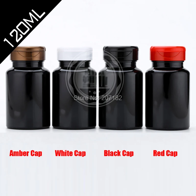 100pcs 120ml Light-proof Black PET Plastic Bottles, Pills Bottles, Capsules Bottless, Vatimins Storages With Flip Caps 120cc