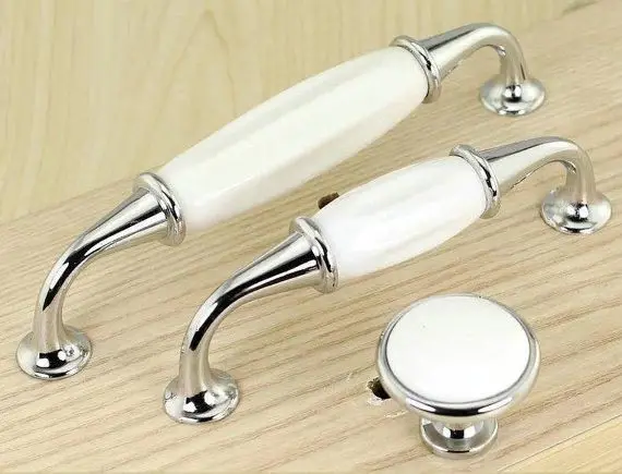Ceramic Handle Drawer Pulls Knobs Handles Cabinet Knobs Handles Kitchen Furniture Handle Pull Knob Hardware Silver White 96 128
