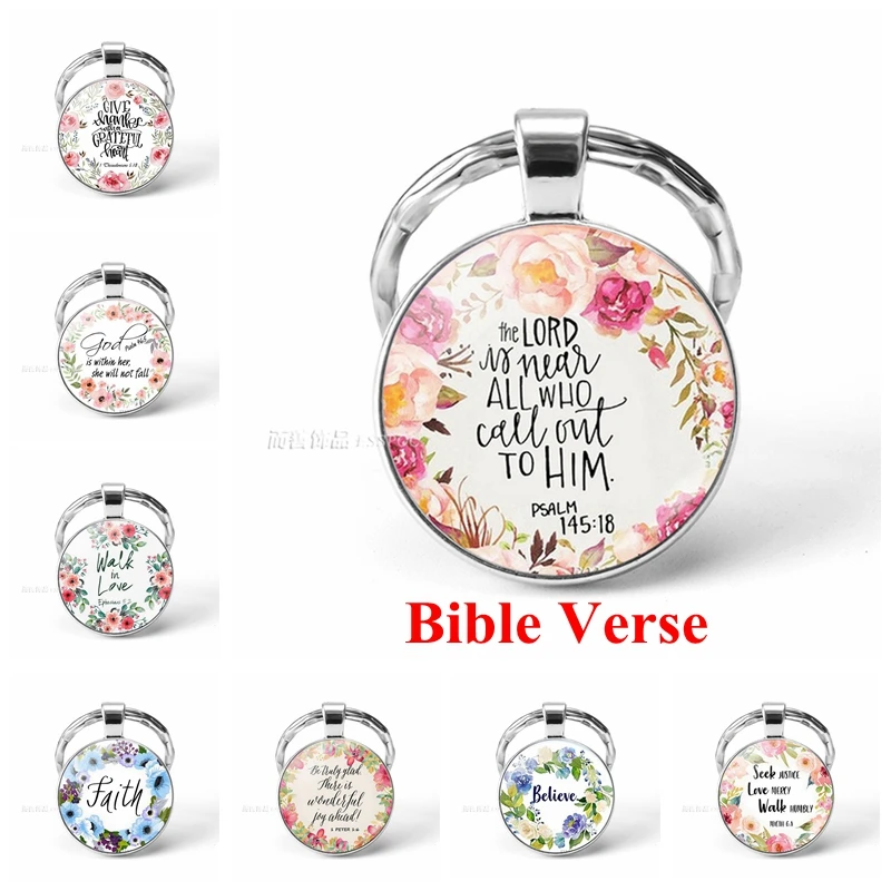 Bible Verse Psalm Keychain Pendant Key Chain Key Rings Key Fob Inspirational Quote Jewelry Christian Party Favor Gift