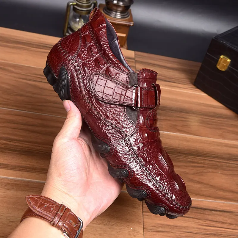 Super Recommand !Alligator Pattern Full Grain Leather Men\'s Casual Shoes High End Business Man Hook Loop Octopus Loafers