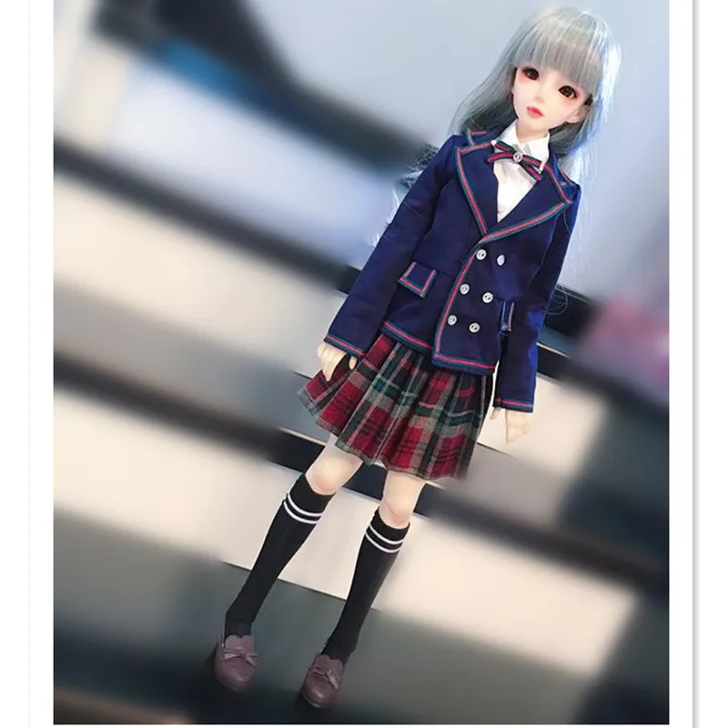 BJD Doll Clothes School Uniform for Dolls Accessories,Blue Suit Jacket Set Doll Clothing for 1/3 1/4 BJD DD MSD Doll