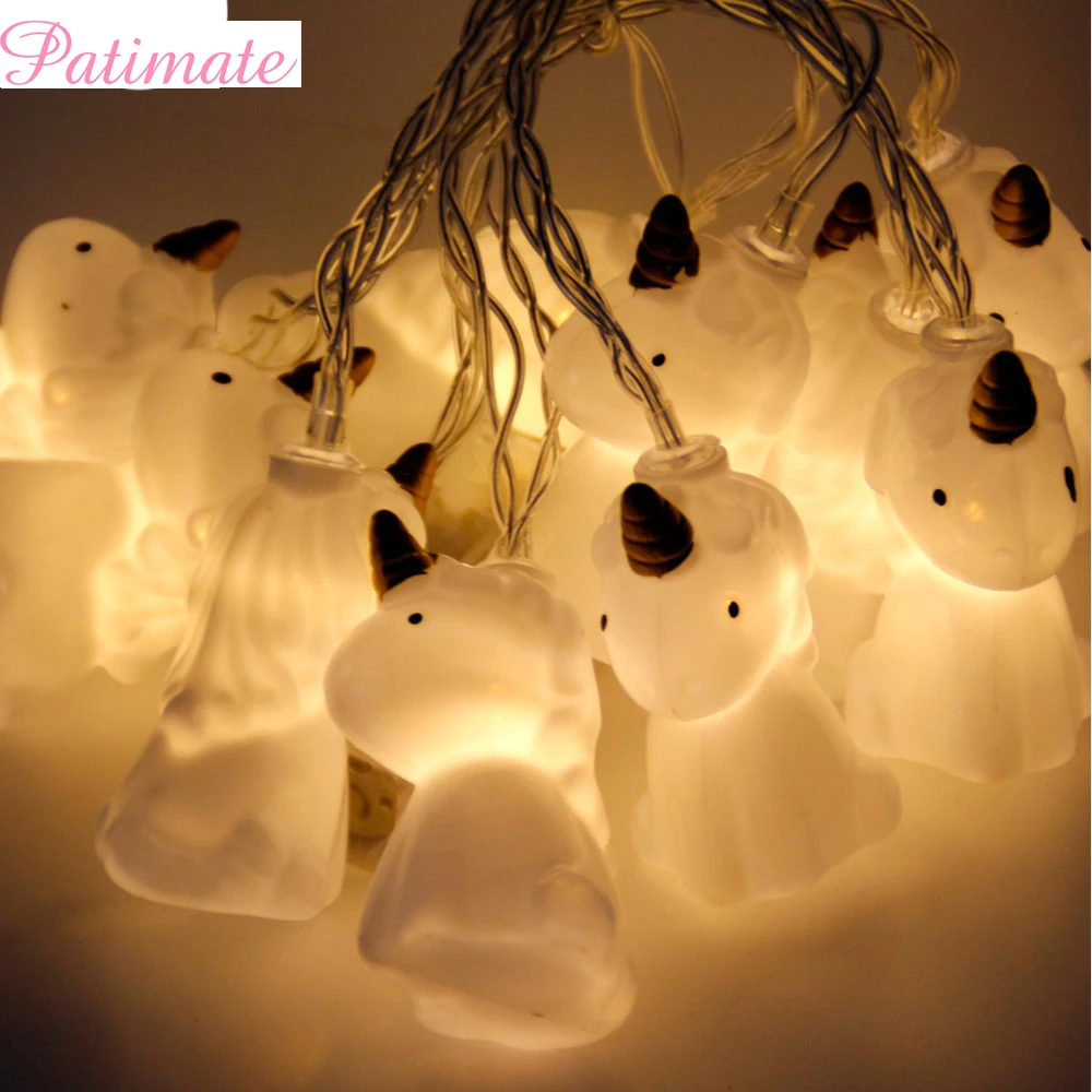 PATIMATE Cute Unicorn Head Led String Night Light Holiday Decoration Wedding Decor Unicorn Birthday Party Decoration Unicornio