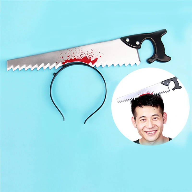 

Prank Joke Toy Halloween Zombie Horror Prop Scissors Axe Saw Nail Cosplay Fancy Dress Headband Magic Props April Toy