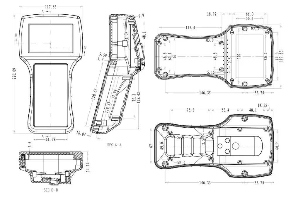 220 * 118 * 101 mm Kunststoff-Handheld-Elektronikprojektgehäuse, tragbares ABS-Steuerschaltergehäuse für Prüfgeräte mit Fenster