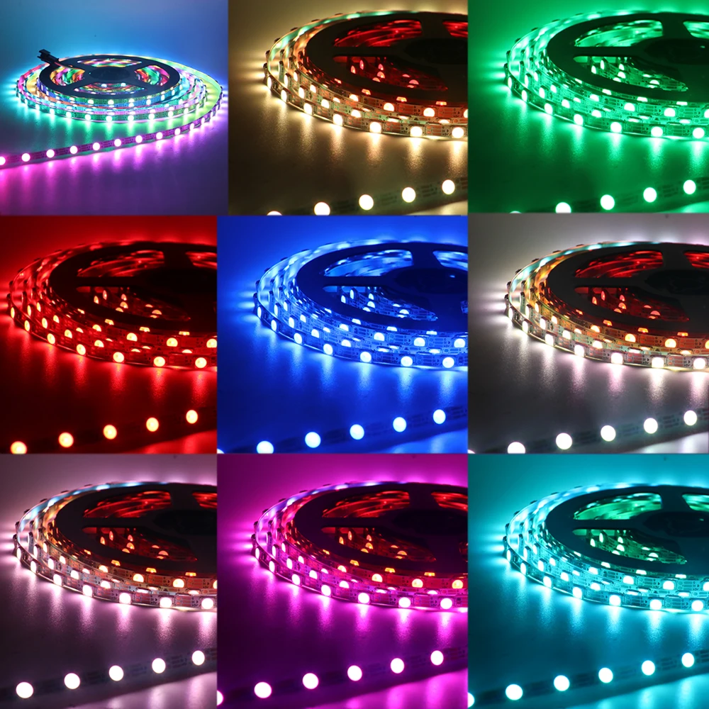 5V WS2812B pełnokolorowa taśma LED 30 leds/m 60 leds/m 5mm 6mm PCB S kształt adresowalny piksel 5050 RGB LED Light