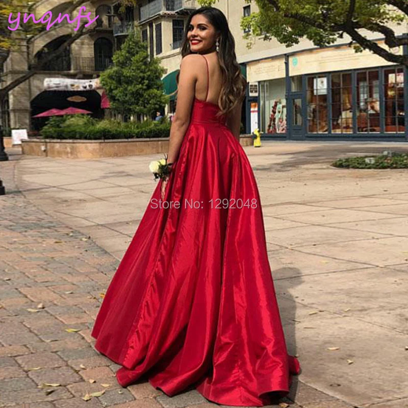 YNQNFS – robe de bal en Satin rouge, élégante, Simple, ligne A, longue, grande taille, P56, 2019