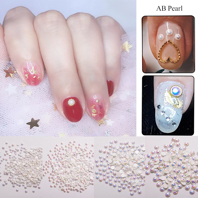 

New ab semicircle flat bottom square pearl DIY Nail Art Jewelry Diamond decorative gem