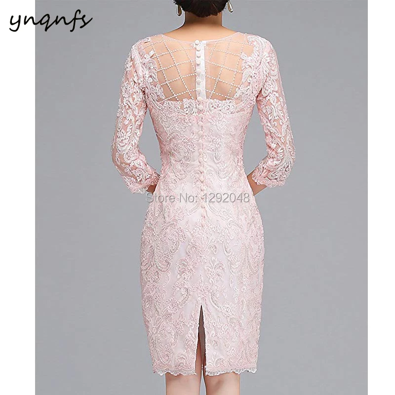 YNQNFS-Vestidos para a mãe da noiva, contas pesadas, elegantes, roupas curtas, festa rosa, M69, 2024