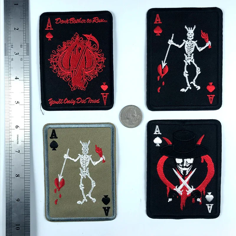 PGY Skull Poker Patches For Clothing Punk Death Card Poker Ace Of Spades Patches Iron DIY Bag Badges Egyptian Sticker On Coat