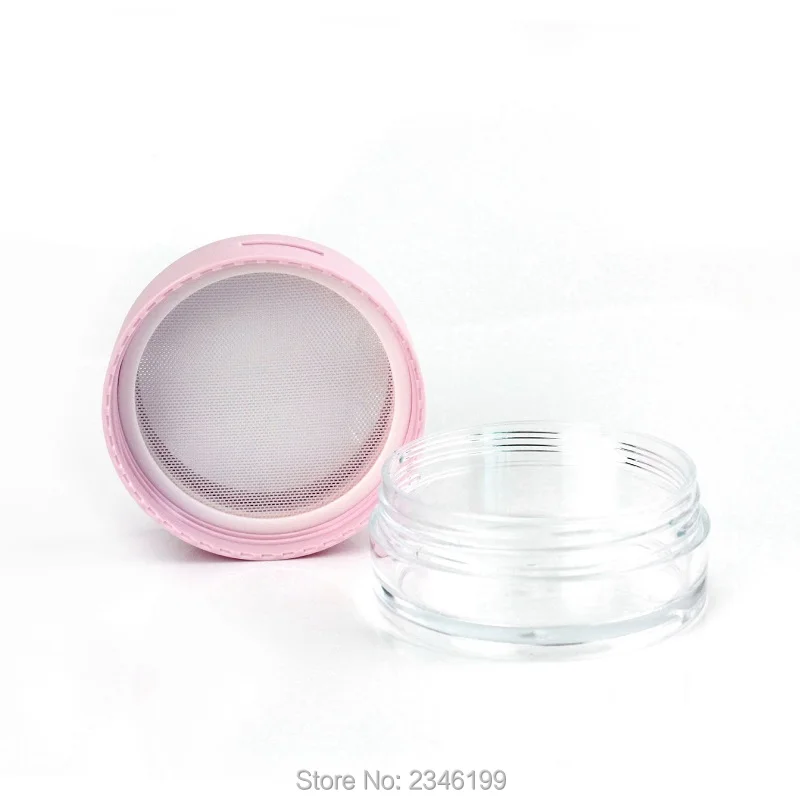 Pink Flip Cap Sifter Jar Box with Mirror Cosmetic Powder Case Plastic Loose Powder Container with Elastic Screen Mesh Net 15pcs