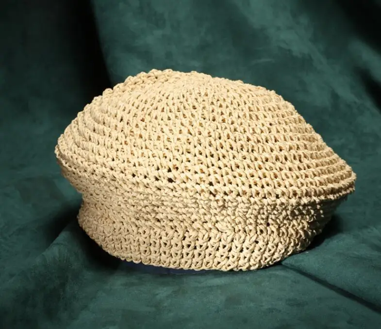 New Beige Raffia Sun Hat Straw Women Summer Casual Elegant Ladies Beret Hat French Style Fashionable Spring Vintage Painters Hat