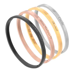 Laser Engraved Letters Women Bracelet Personalized Name Gold Stainless Steel Bangle Girl Favors Jewelry Gifts