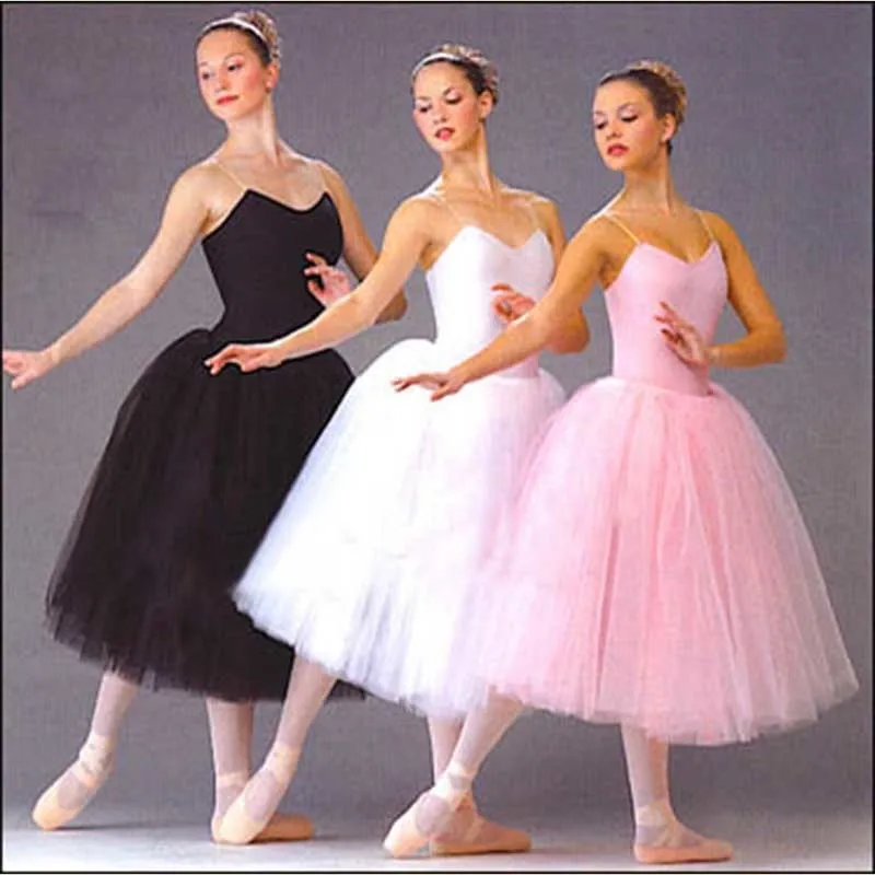 Adult Romantic Ballet Tutu Rehearsal Practice Skirt Swan Costume for Women Long Tulle Dress White pink black color Ballet Wear