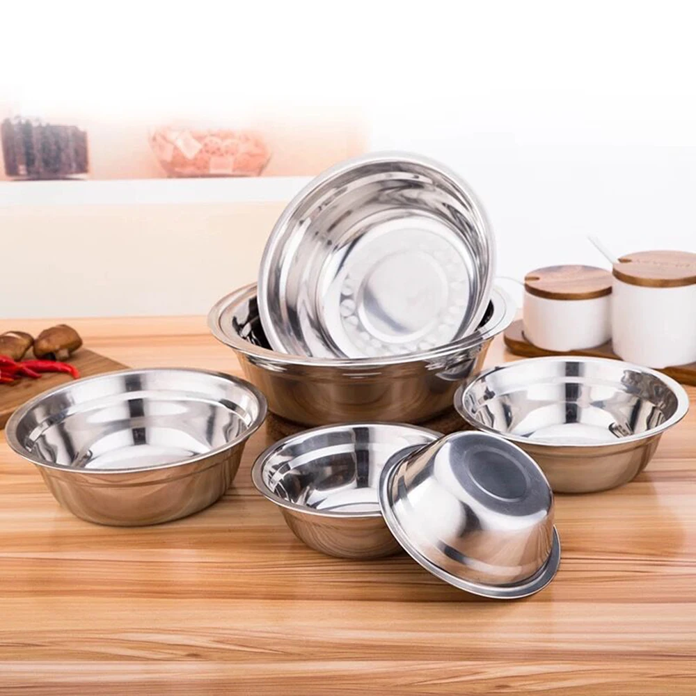 DIY Stainless Steel Bowl Cake Bread Salad Mixer Dinner Round Soup Rice Bowl Plate Kitchen Cooking Tools 6 Size 13-23cm