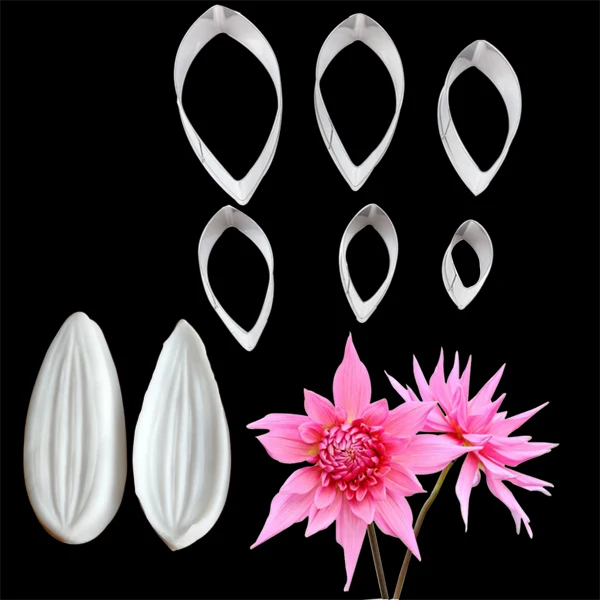 Dahlia Petal Flower Veiners Silicone Molds Fondant Sugarcraft Gumpaste Clay Water Paper Cake Decorating Tools CS272