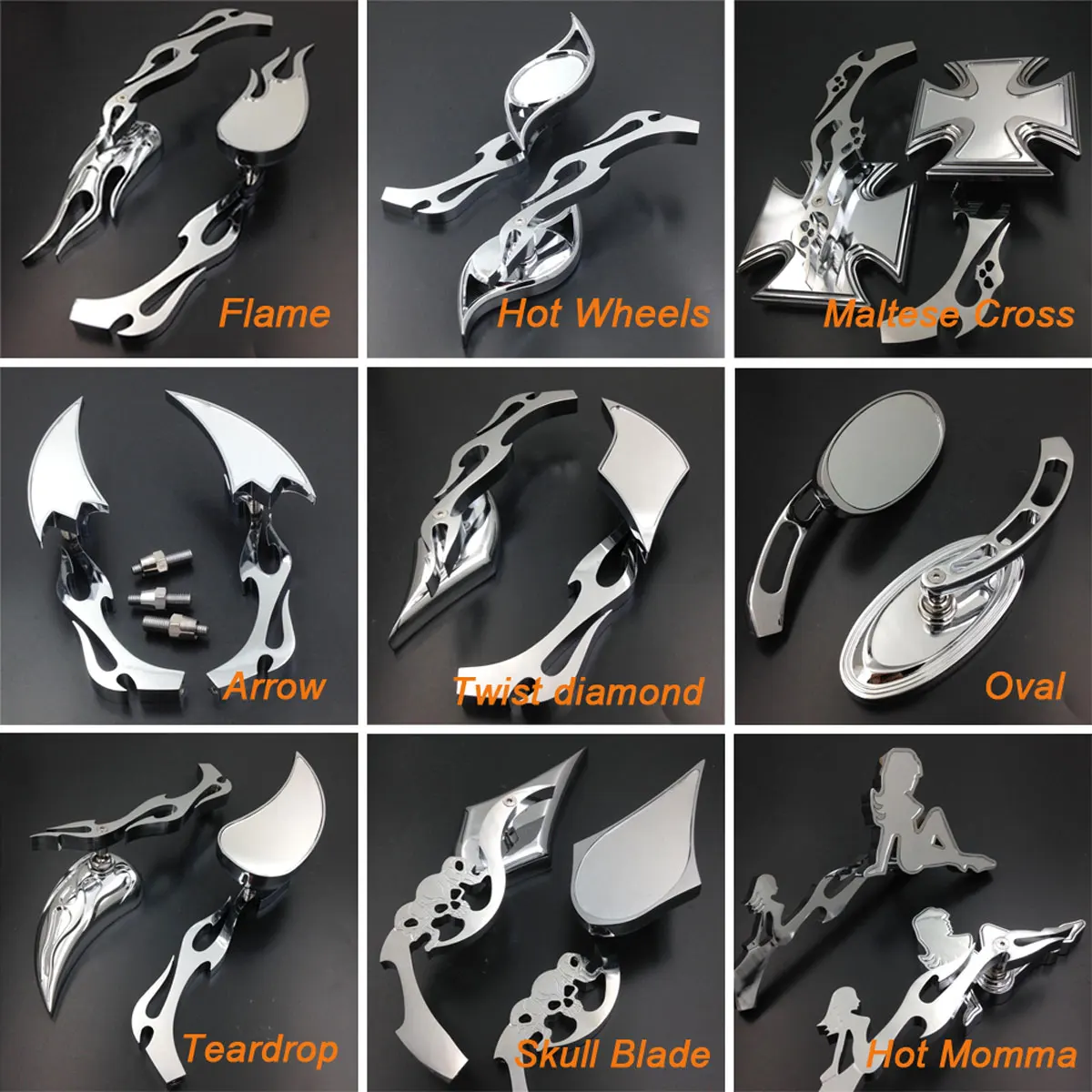 

Motorcycle Skull OVAL Alloy Side Mirror Rearview Mirrors fit For Harley Softail Dyna Honda Suzuki kawasaki Yamaha Cruiser bikes