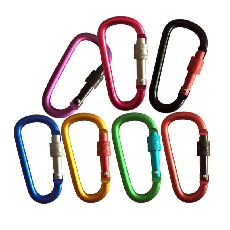 No. 8 D-type Matt Two-Color Carabiner Safety Outdoor Pendant Aluminum Alloy Thread With Lock Mini Buckle Hook For Mountaineering