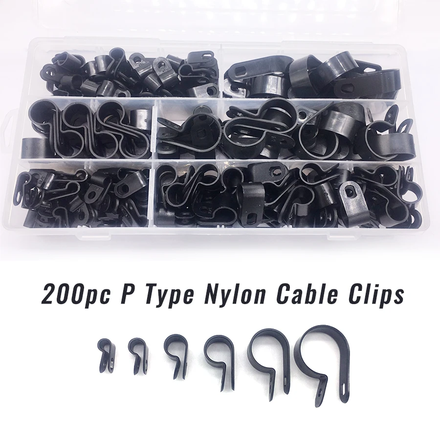 200pcs P Type Nylon  Cable Clips Car Audio Fastener Clamp Hose Clamps Cable Cord Clip Car Accessories