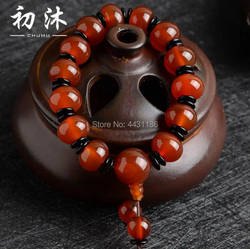 Natural Brazil Red Agate Jade Bracelet Buddhism Beads Lucky Amulet Ornament+Certificate+Free Gift Box