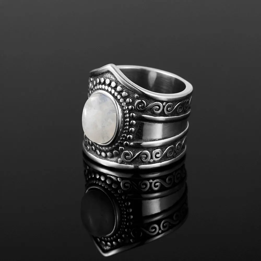 New Vintage Natural Moonstone Ring for Women 7*9MM Oval Big Gemstone S925 Silver Rings Fashion Personality Fine Jewelry Gifts