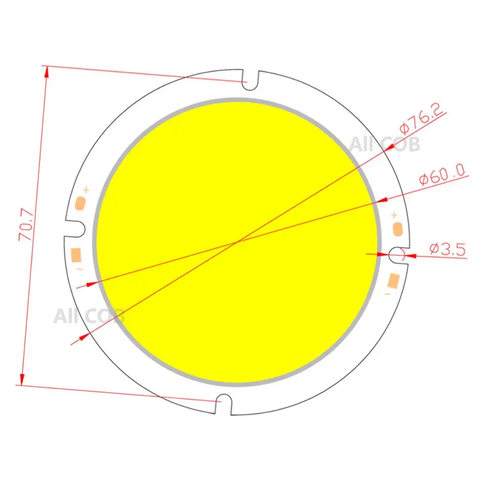 fonte de luz redonda 20 w 3033 v da espiga do diodo emissor de luz de allcob 76 mm microplaqueta alta do modulo da alta potencia do lumen da cc a bordo para downlight 01