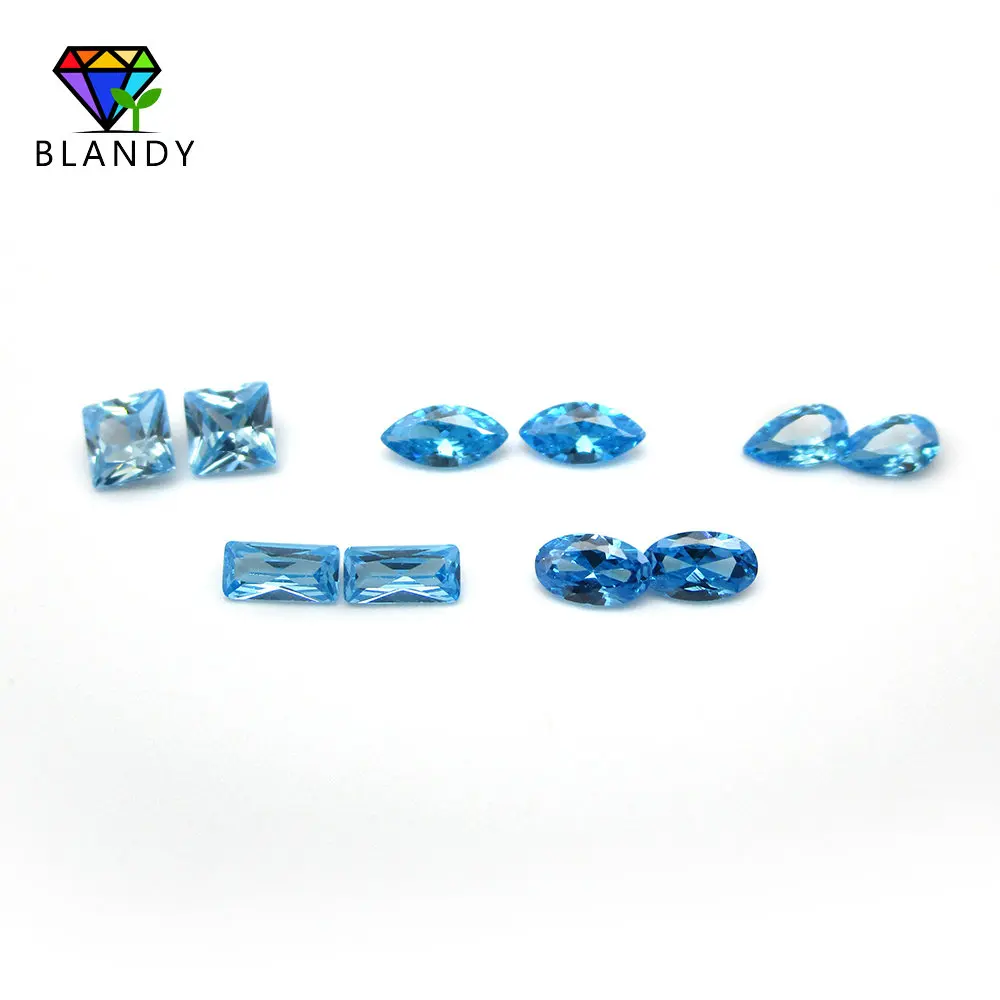 Wholesale Price 2*4~9*11mm Rectangle Shape Seablue Cubic Zirconia Stone 5A Quality Synthetic Gems CZ Stone For Jewelry