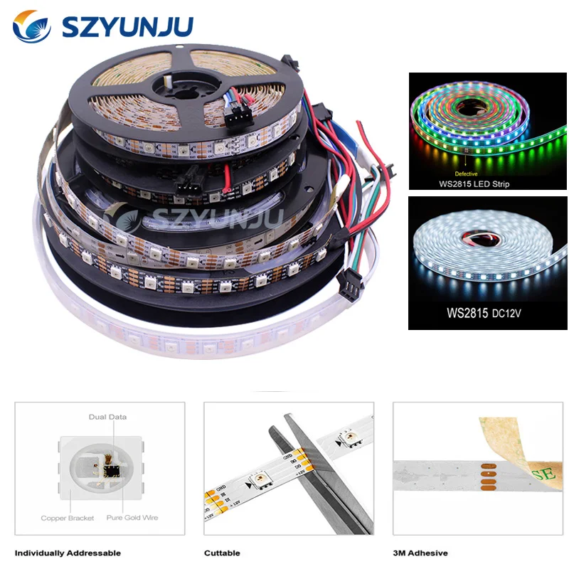 

WS2815 DC12V (WS2812B WS2813) RGB LED Pixels Strip Light Individually Addressable LED Dual-Signal 5m 30LED 60LED/M Pixels/Leds/m