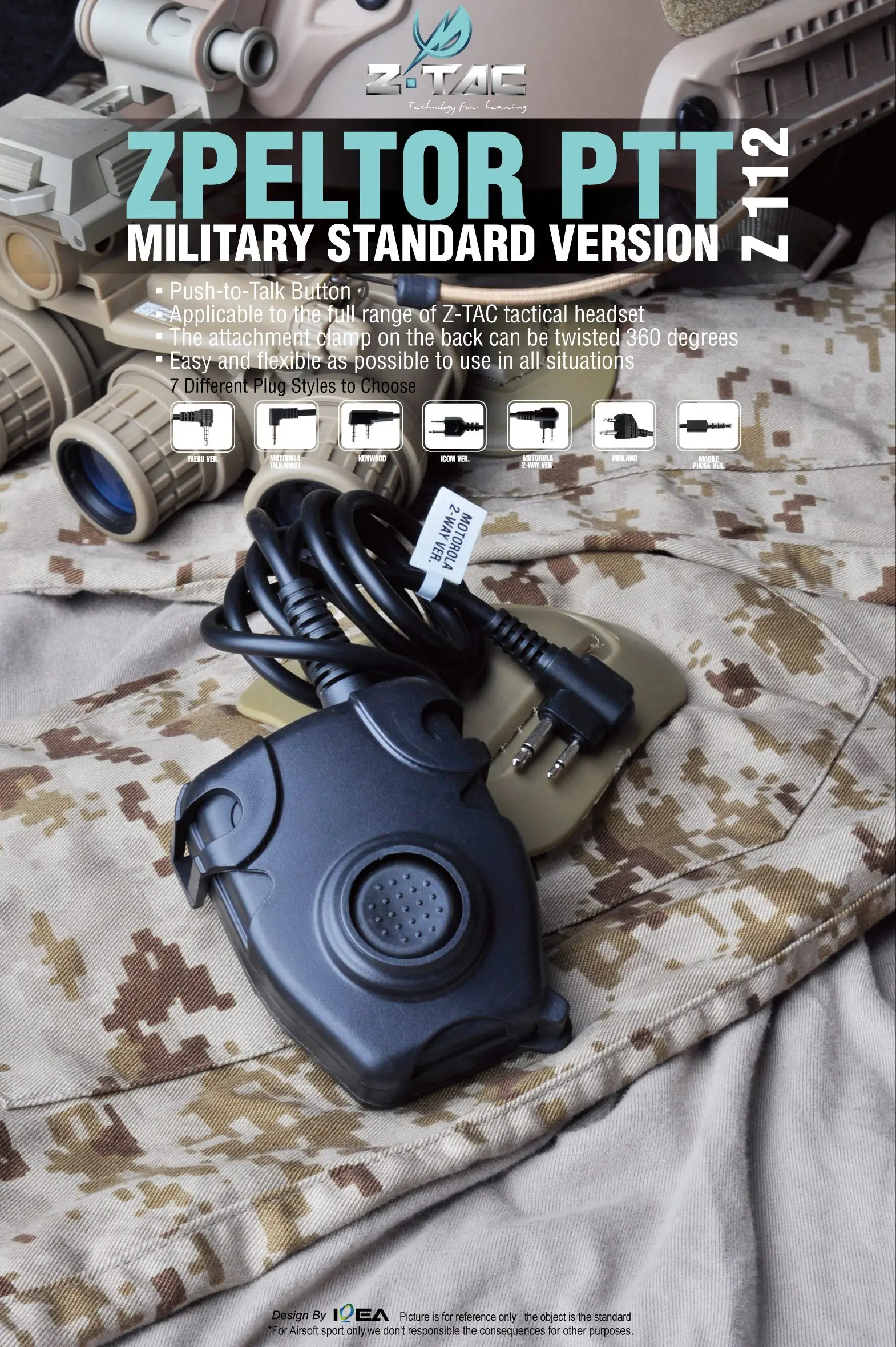 Tactical PTT Comtac Headset Accessoires Push Talk For Kenwod Midland Phone Radio