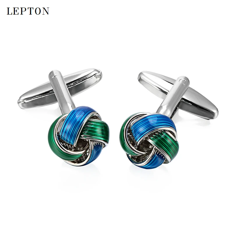 Cheap Fashion Metal Knot Cufflinks For Mens Lepton Blue & Green Knots Cuff links Men French Shirt Cuffs Cufflink Button gemelos