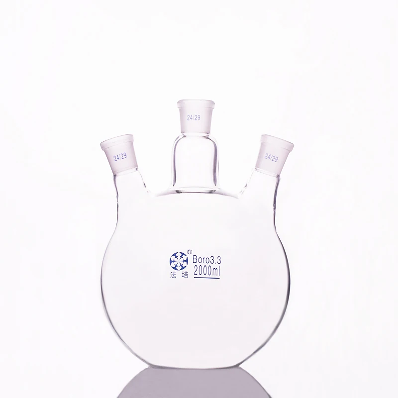 

Three-necked flask oblique shape,with three necks standard grinding mouth,Capacity 2000ml 24/29,Three-necked flat bottom flask