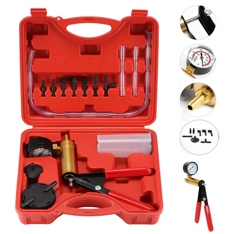 Hand Held DIY Brake Fluid Bleeder Tools Vacuum Pistol Pump Tester Kit Aluminum Pump Body Pressure Vacuum Gauge