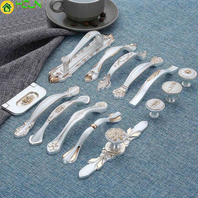 

1pc European Furniture Cabinet Door Handle and Knobs White Silver Simple Handles Drawer Puller Wardrobe Cabinet pull