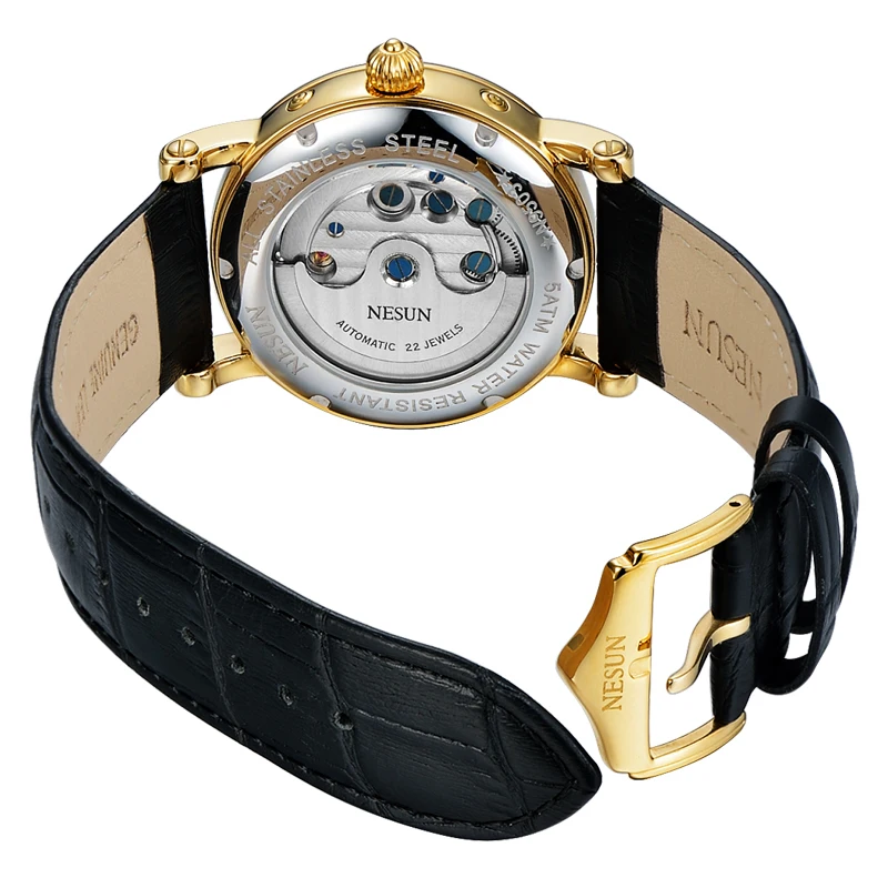 NESUN-reloj mecánico automático para hombre, cronógrafo luminoso, multifunción, resistente al agua, Suiza, N9503