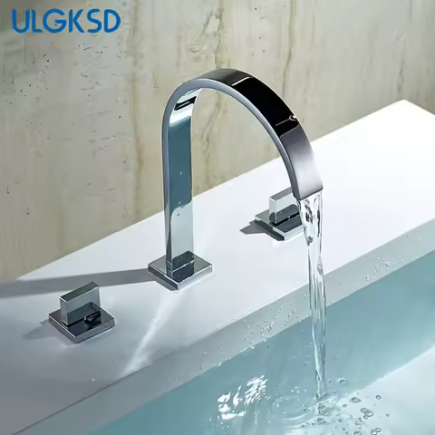ULGKSD Basin Faucets Brass Polished Chrome Deck Mounted Dual Handle Hot and Cold Water Mixer Tap 3 Hole Para Bathroom Sink