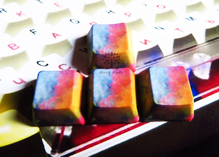 4pcs/set Van Gogh Color Dye Sublimation Key Cap Thickened PBT Mechanical Keyboard Keycap Direction Key WASD F Area Keycaps OEM