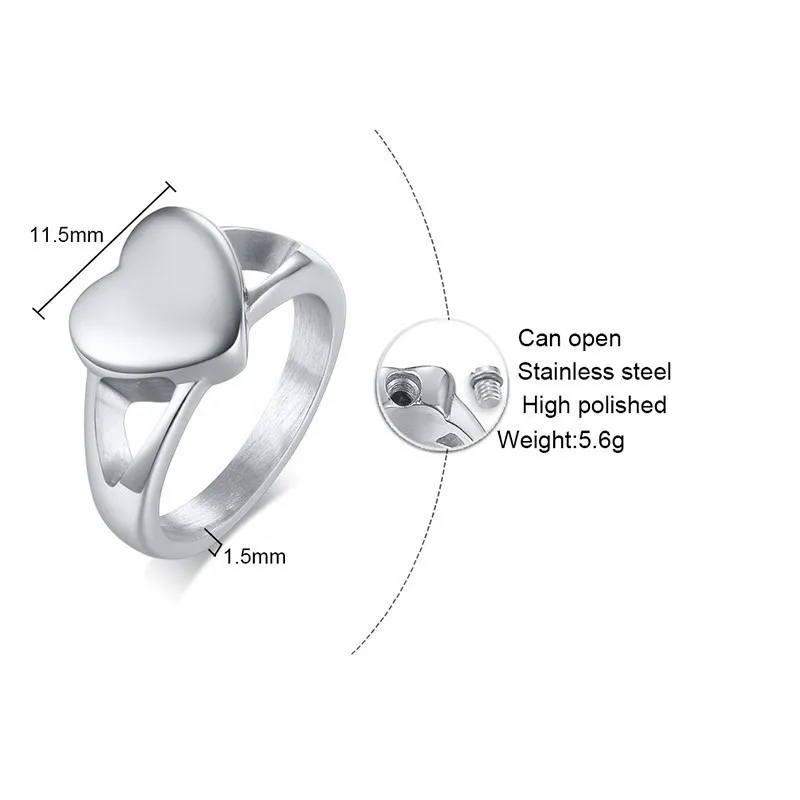 Heart Love Urn Rings for Women Stainless Steel Female anillo anel Keepsake Gifts