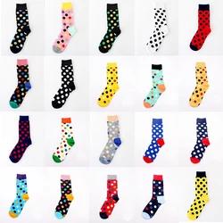 Men Socks Circle Point Colorful Fashion Hit Color Harajuku Happy Cotton Funny Skate Hip Hop Black Street Style Male Dress Socks