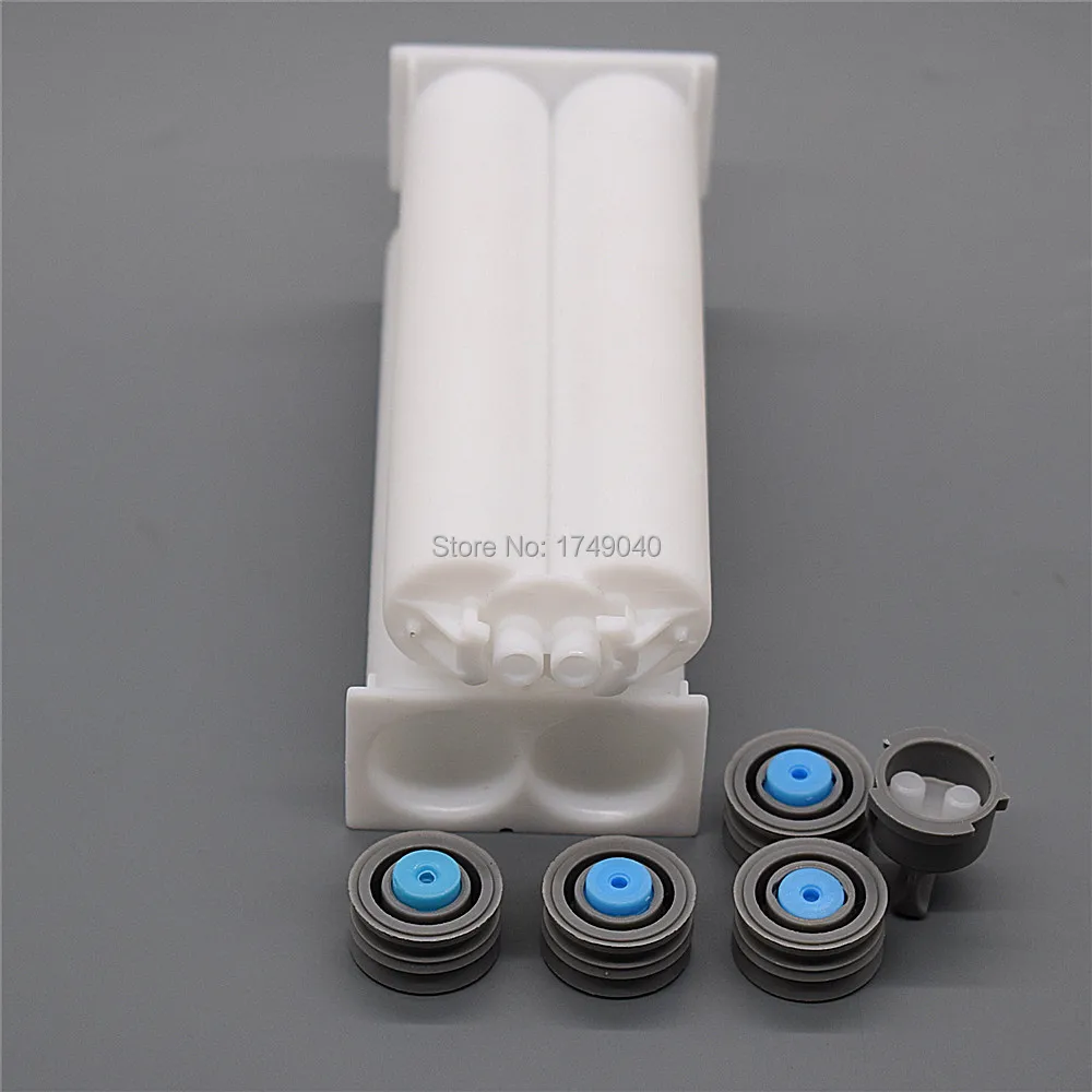 2pcs 50ml Cartridge 1:1 Mix Ratio Empty Double-Barrel AB Glue Tube with Sealing Pistons for 50ml 1:1 AB Glue Guns Dispenser Tool