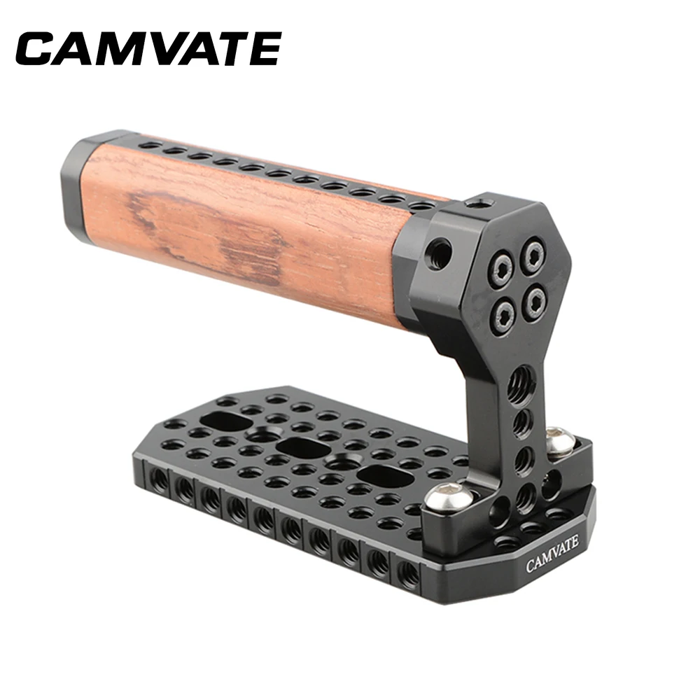 CAMVATE Top Cheese Wooden Handle Grip With Aluminum Alloy Top Cheese Plate & 1/4-20"& 3/8-16" mounting holes for BMD URSA Mini