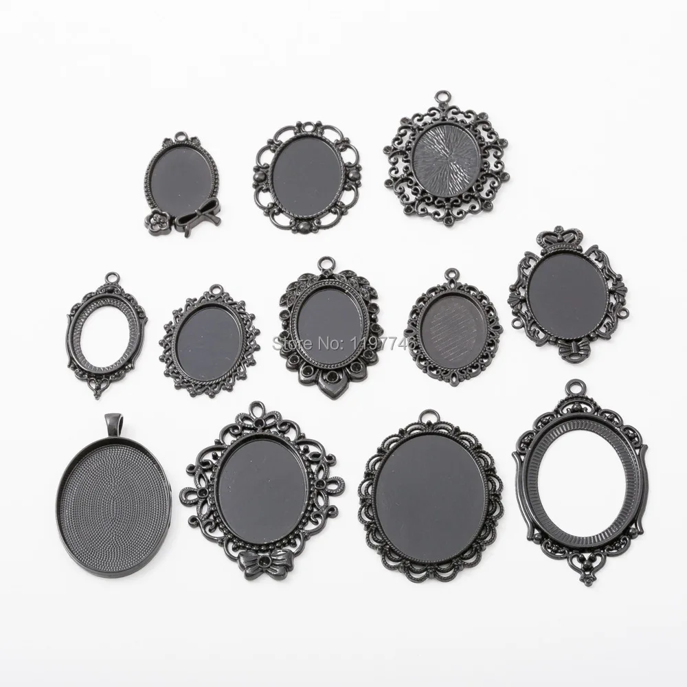 

Round Base Tray Glass Bezel Blank Pendant Black Metal Cabochon Cameo Pendants Charms Jewelry Making Findings Diy Handmade 2019