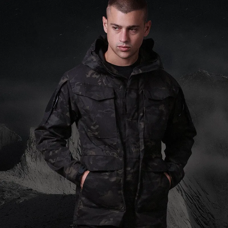 

Men Outdoor Tactical Windbreaker M65 Army Jacket Spring Autumn Hiking Hunting Training Waterproof Warm Hoody Military Camo Coat