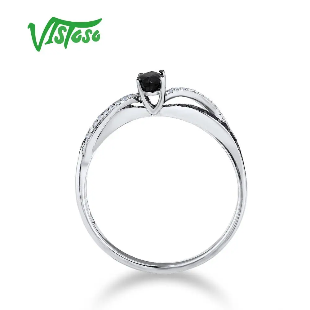 VISTOSO 14K 585 White Gold Ring For Women Genuine Ring Shimmering Diamond Blue Sapphire Elegant Wedding Band Trendy Fine Jewelry