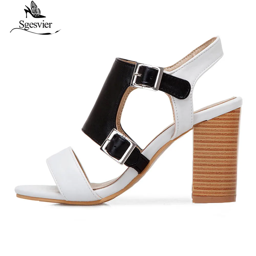 Sgesvier Summer Women Sandals Peep Toe Buckle Strap Concise High Heel Sandals Platform Shoes Woman Office&Career Shoes G178