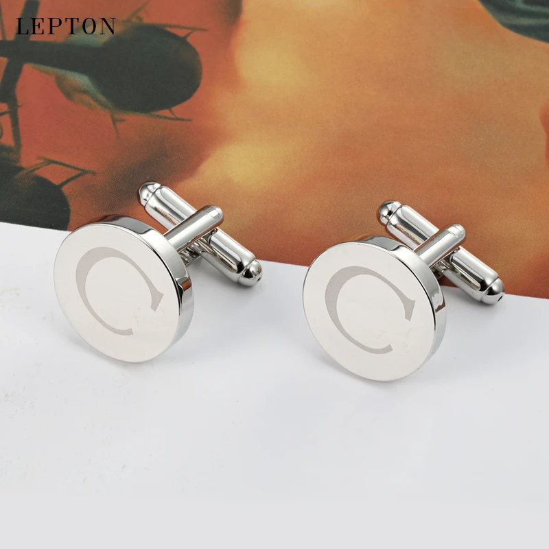Hot Sale Round Letters C Cuffl - Cufflinks Silver Set 评论和价格