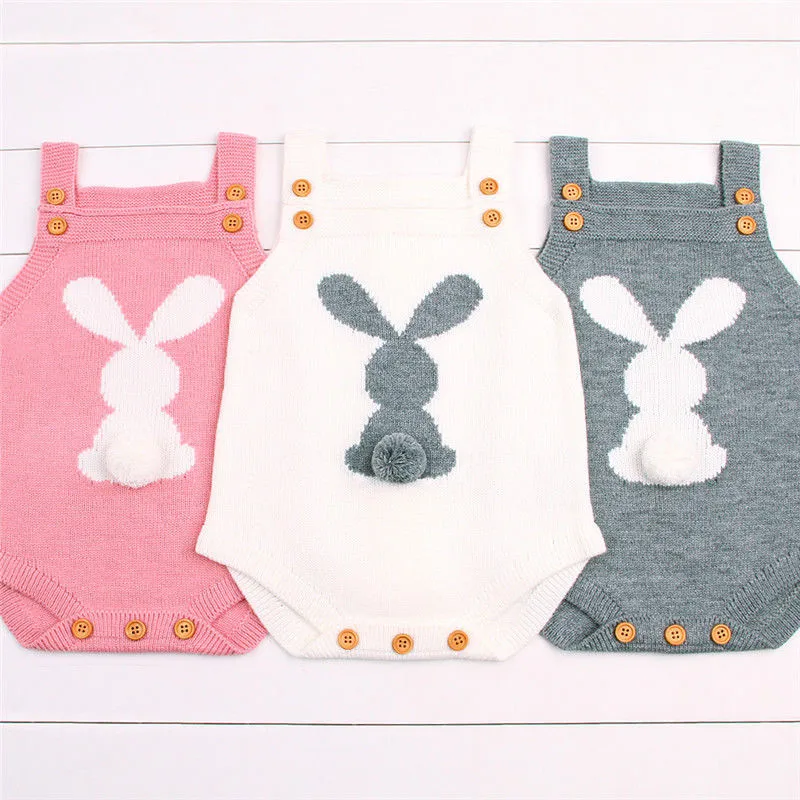 New Newborn Baby Boy Girl Easter Bunny Knit Bodysuit Jumpsuit Outfit Set Baby Girl Bodysuits Cotton O-neck Slleeveless