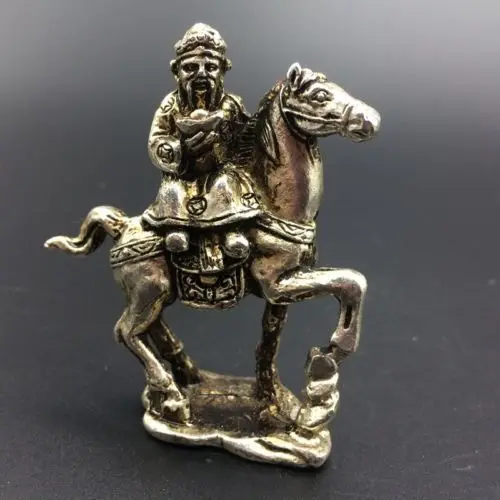 Chinses Tibetan silver hand-carved The God of wealth & horse statue