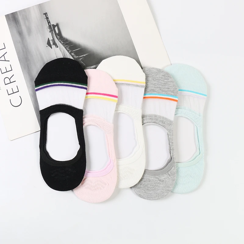 

DONG AI 5 pairs transparent fashion glass silk color strip flower 1 time forming women's socks set dispensing including liner